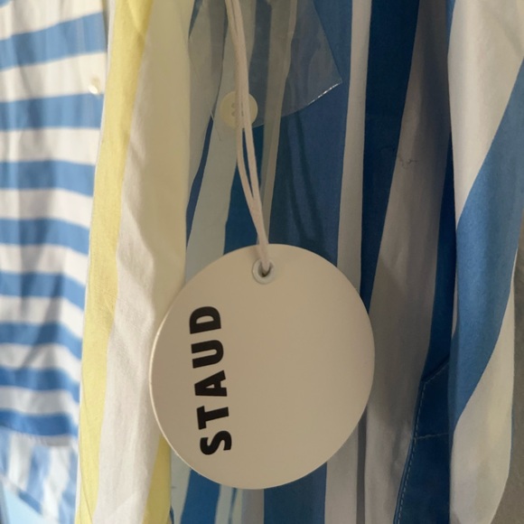 NWT STAUD Colton Shirt Yellow Blue Stripes Women’s Size S - Picture 6 of 9